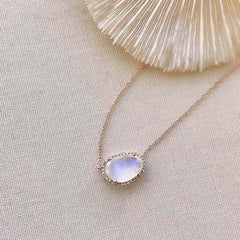 One of a Kind Organic Shape Mini Rainbow Moonstone Necklace in Rose Gold