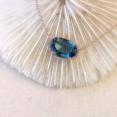 One of a Kind Organic Shape Mini London Blue Topaz Necklace in Rose Gold