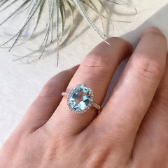 Oval Aquamarine and Diamond Ring - Small