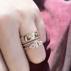 Heirloom triple rose cut ring stacked on hand