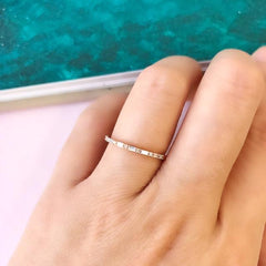 Petite Baguette and Round Diamond Halfway Band