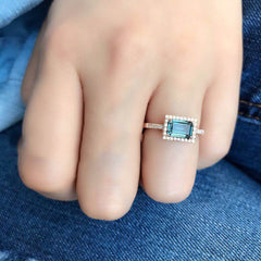 One of a Kind London Blue Topaz Halo Landscape Ring in Rose Gold