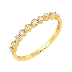 honeycomb halfway band in 14k gold with diamonds