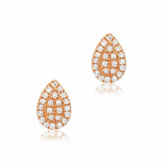 small pear shape pave post earrings with diamonds in rose gold