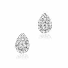 small pear shape pave post earrings with diamonds in white gold
