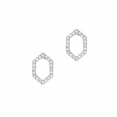 open hexagon post earrings with diamonds in white gold