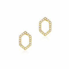 open hexagon post earrings with diamonds in yellow gold
