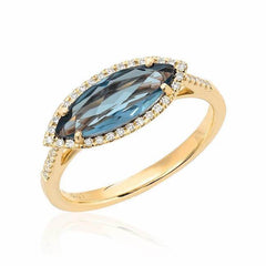 marquise ring in yellow gold with london blue topaz