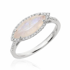 marquise ring in white gold with rainbow moonstone