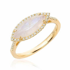 marquise ring in yellow gold with rainbow moonstone
