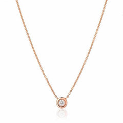 single bezel set diamond necklace in rose gold