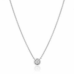 single bezel set diamond necklace in white gold