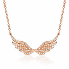angel wing necklace with diamonds in rose gold