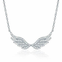 angel wing necklace with diamonds in white gold