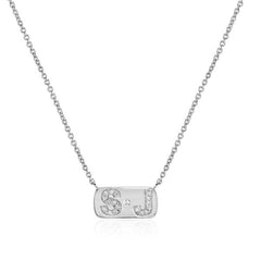personalized necklace with single diamond and diamond initials in white gold