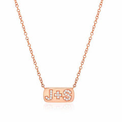 personalized diamond initial plaque necklace in rose gold