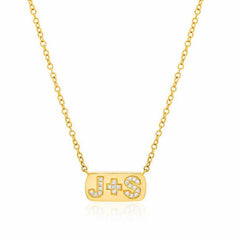 personalized diamond initial plaque necklace in yellow gold