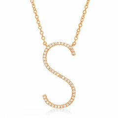 skinny initial necklace in rose gold