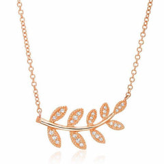 Leaf necklace with diamonds in rose gold