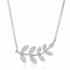 Leaf necklace with diamonds in white gold