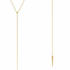 bezel and dagger lariat necklace in yellow gold
