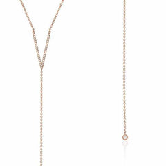 diamond v and bezel lariat necklace in rose gold