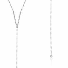 diamond v and bezel lariat necklace in white gold