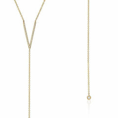 diamond v and bezel lariat necklace in yellow gold