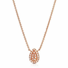 small pear shape pave necklace with diamonds in rose gold