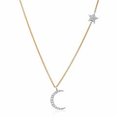 Crescent moon and star necklace in white and rose gold