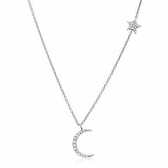 mini moon and star necklace in white gold