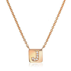 petite initial tag necklace with diamonds in rose gold