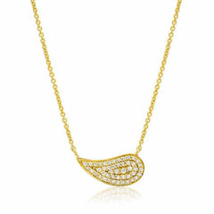 Pave diamond paisley necklace in yellow gold