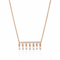 diamond bar necklace with dangling baguettes in rose gold