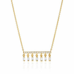 diamond bar necklace with dangling baguettes in yellow gold