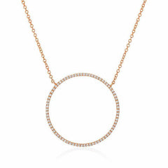 large open circle necklace with diamonds in rose gold