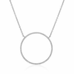 large open circle necklace with diamonds in white gold