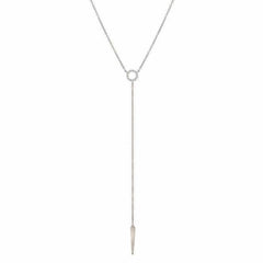 open circle and dagger mini lariat necklace in white gold