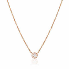 petite diamond halo necklace in rose gold