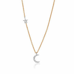 petite moon and star necklace in rose and white gold