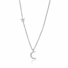 petite moon and star necklace in white gold