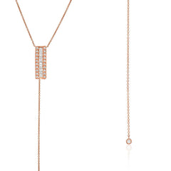 heirloom bar and bezel lariat necklace in 14k rose gold