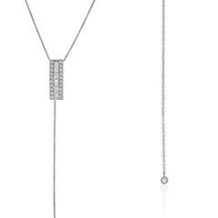 heirloom bar and bezel lariat necklace in 14k white gold