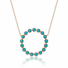 bezel set turquoise open circle necklace in rose gold