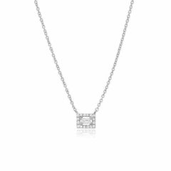 baguette with halo necklace in white gold