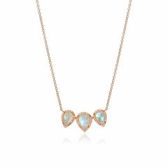 triple pear shape Rainbow moonstone necklace in rose gold