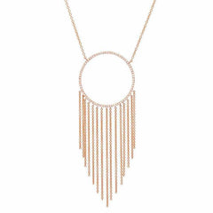 Large open circle necklace with chain fringe