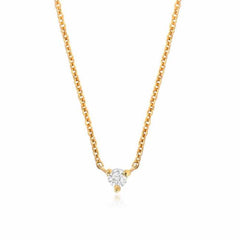 petite prong set diamond necklace in yellow gold
