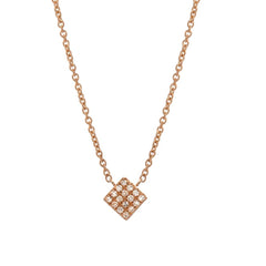 small square diagonal pave necklace in 14k rose gold with diamonds
