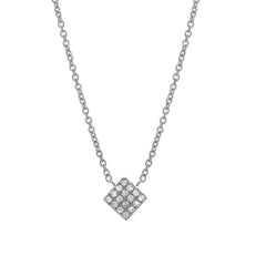 small square diagonal pave necklace in 14k white gold with diamonds
